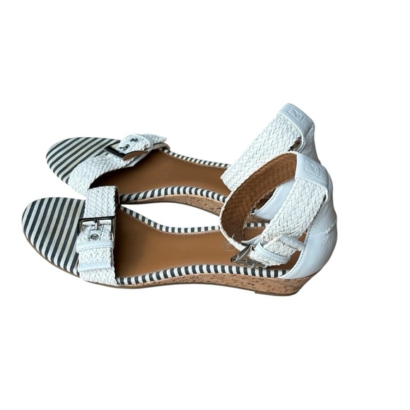 Sperry Top Sider Lynnbrook Low Wedge Sandals Size 9 Blue White Stripe Low Wedge - Picture 9 of 13